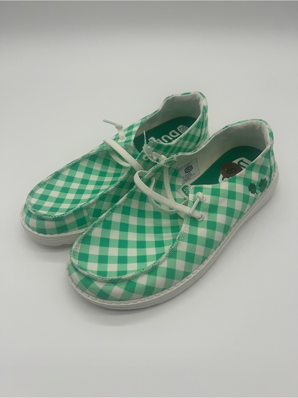 Hey Dude Wendy Shamrock Gingham Green White Slip On Loafers 43946-3ZW Womens 8 - Picture 4 of 7